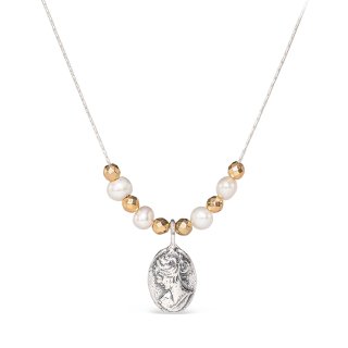 Joolala - ネックレス / SILVERED CAMEO PEARL AND GOLD NECKLACE
