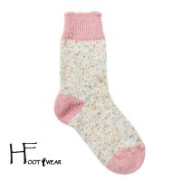ポルトガル製ウールソックス 【H-Foot wear】 NEP　PINK×OFF　男女兼用(23-27cm)