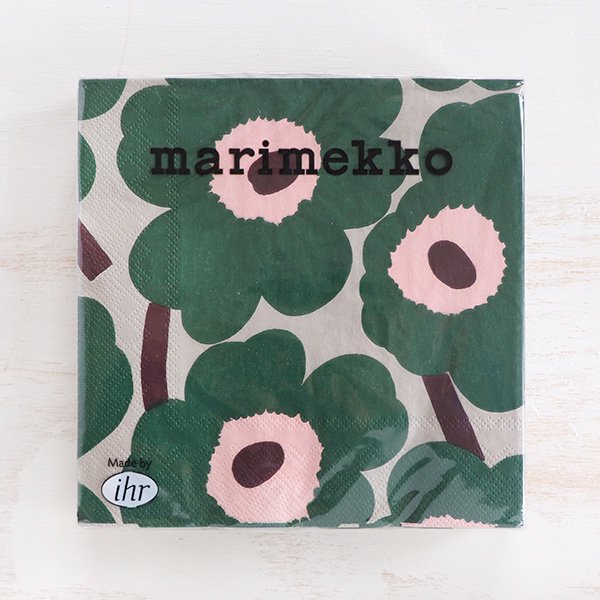 マリメッコ ペーパーナプキン ウニッコ グリーン/ローズ marimekko Unikko ペーパータオル 紙ナプキン ランチナプキン 紙タオル  ランチョンマット テーブルコーディネイト