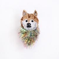 旧作】 ポケファス 手相犬バッチ 茶色 柴犬ブローチ - かわいいと