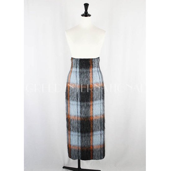 GREEDinternational CHECKSHAGGY Skirt sea - ひざ丈スカート