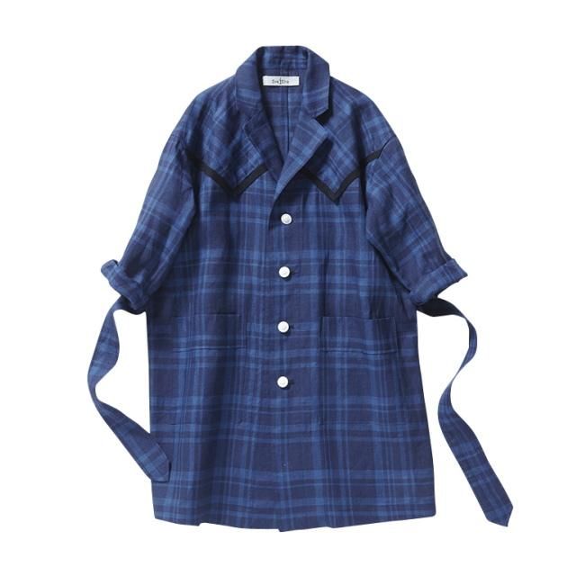 cokitica å󥰥 / linen check long coat blue check img1