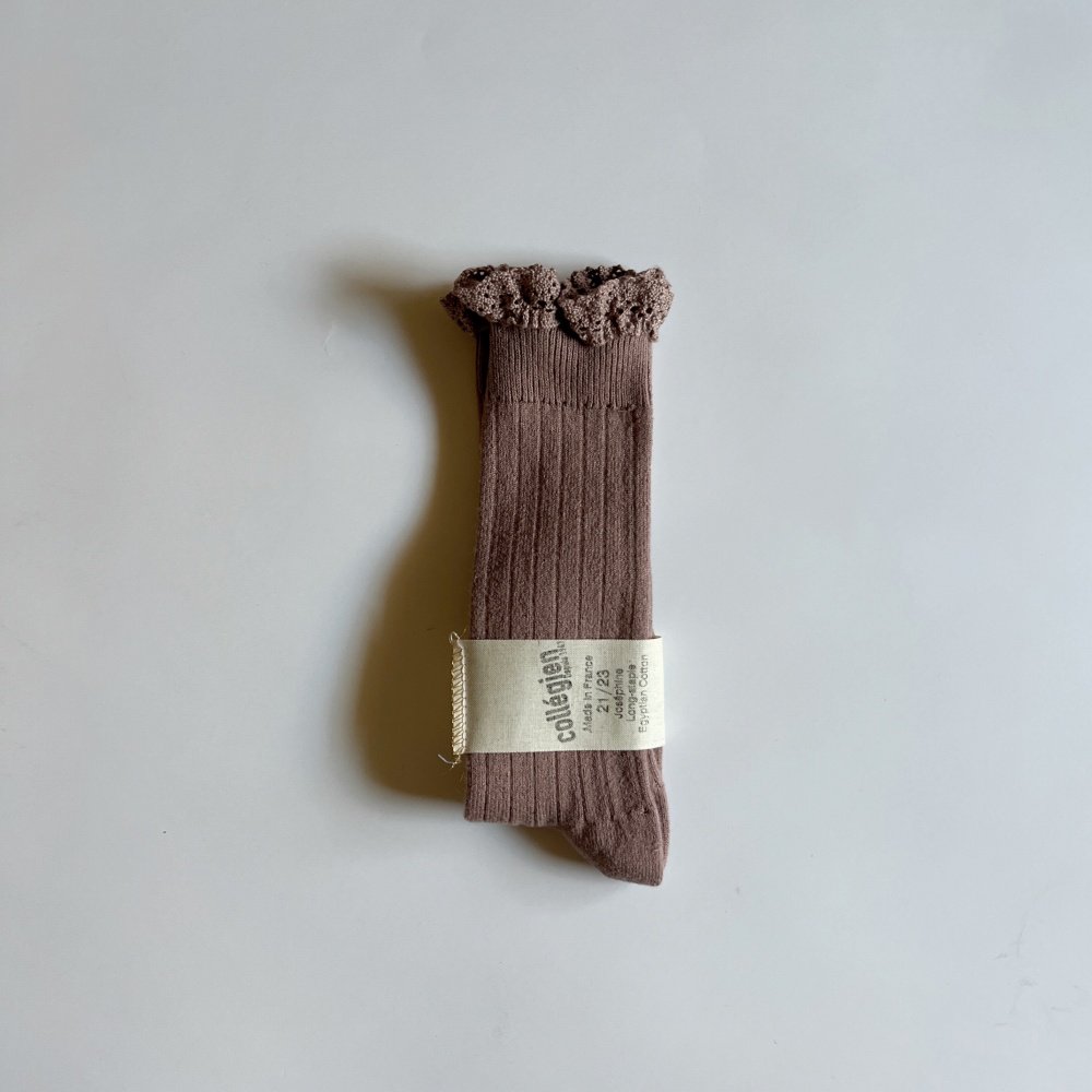 ϥå Josephine Lace-Trim Ribbed Knee-high Socks / Praline de Lyon img1