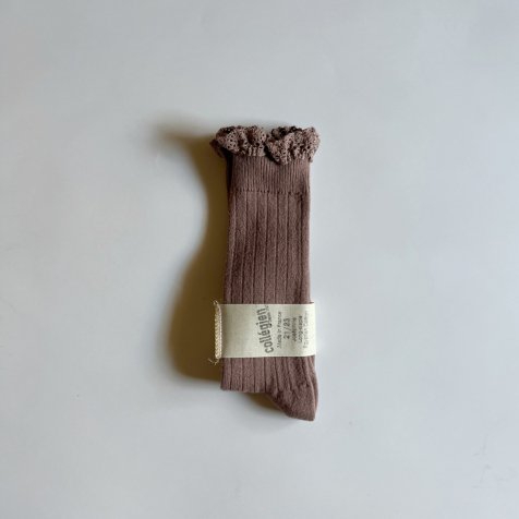 【期間限定20%OFF!】Josephine Lace-Trim Ribbed Knee-high Socks / Praline de Lyon