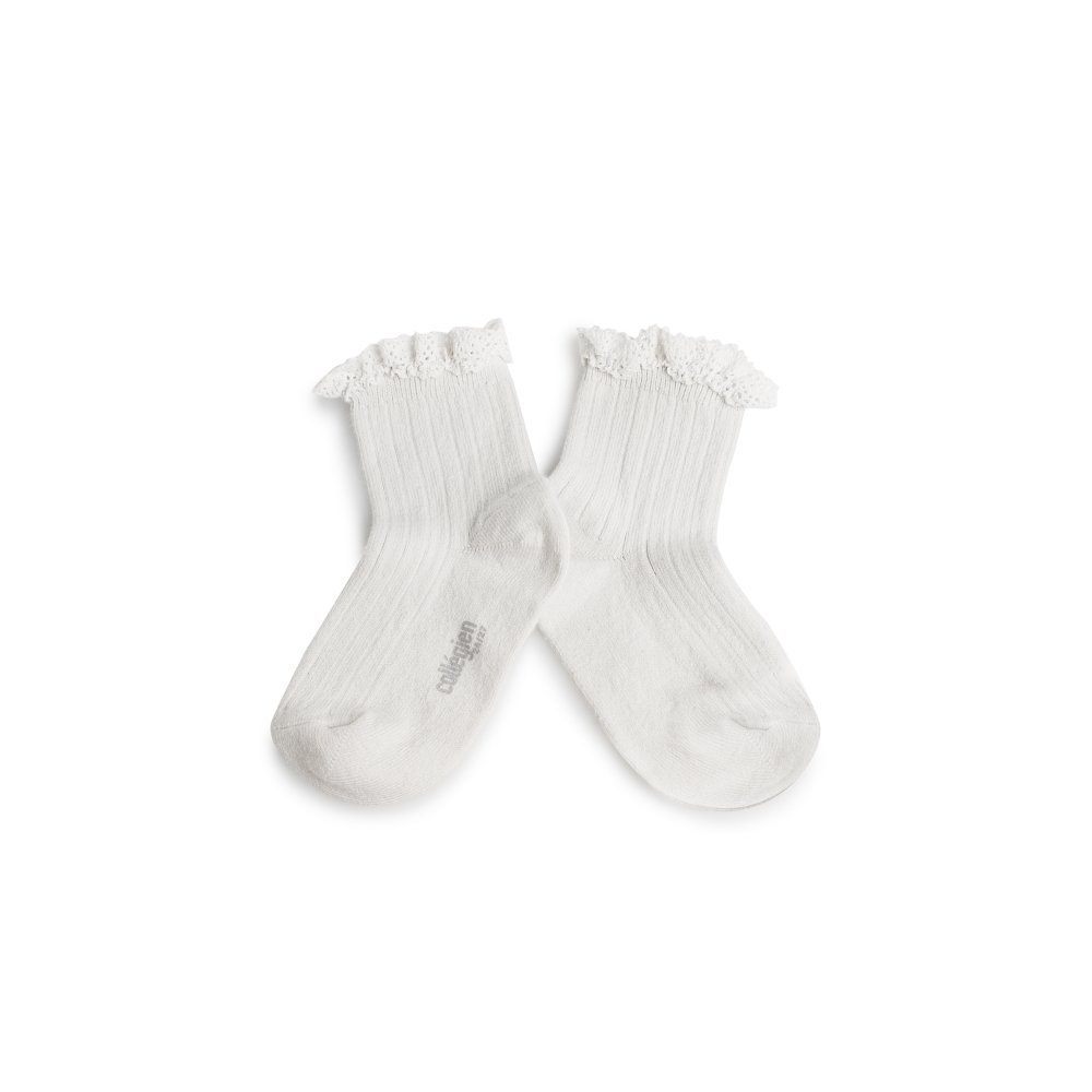 Lili Lace Trim Ribbed Ankle Socks / Blanc Neige img3