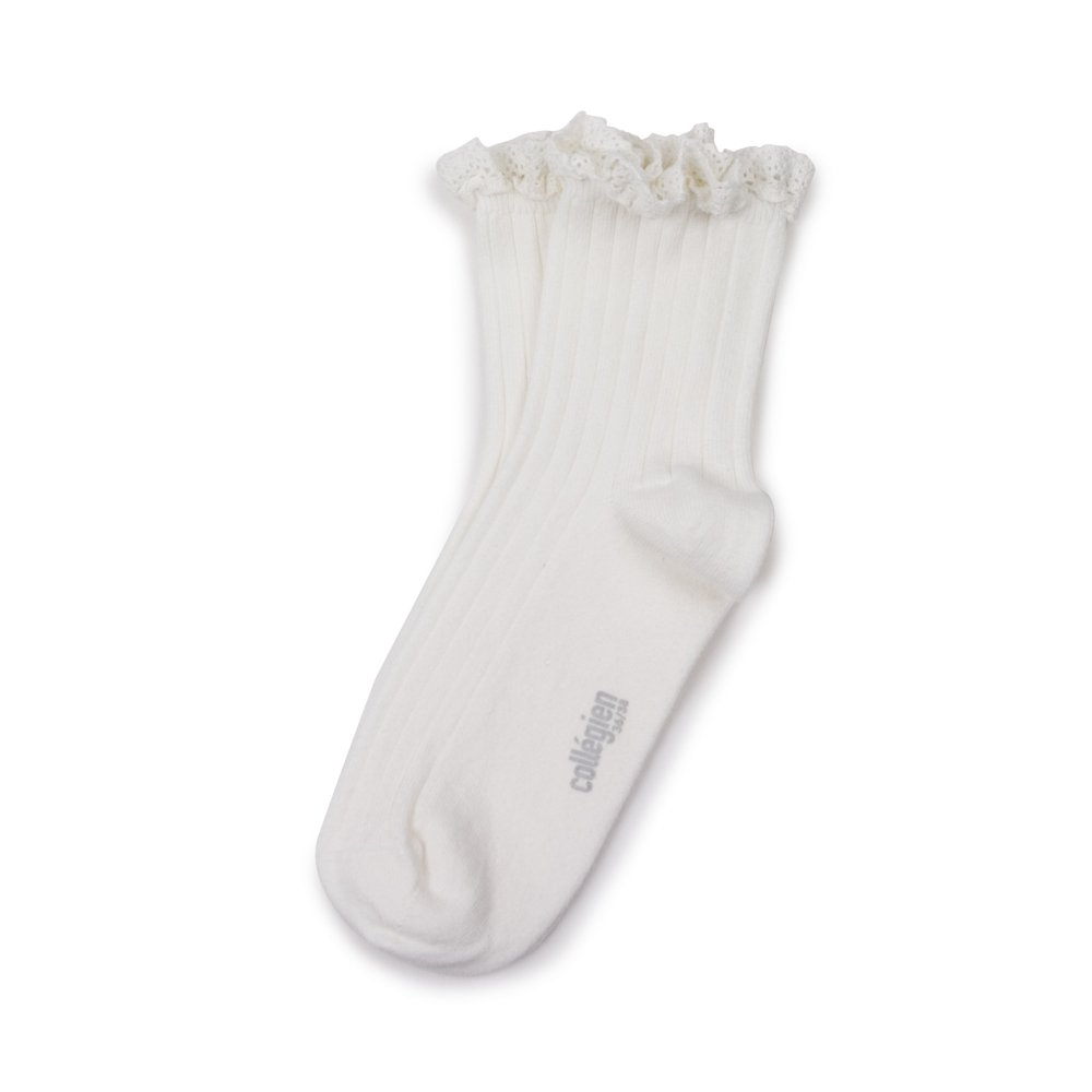 Lili Lace Trim Ribbed Ankle Socks / Blanc Neige img4