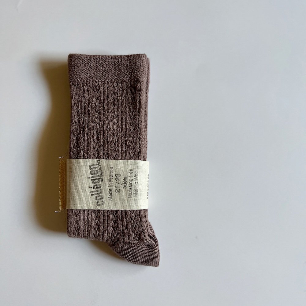 Adele Pointelle Merino Wool Knee-high Socks / Praline de Lyon img1