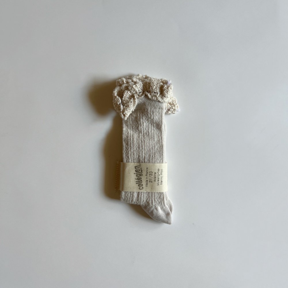 Adeline Pointelle Merino Wool Knee-high Socks with Merino Lace Trim / Doux Agneaux img