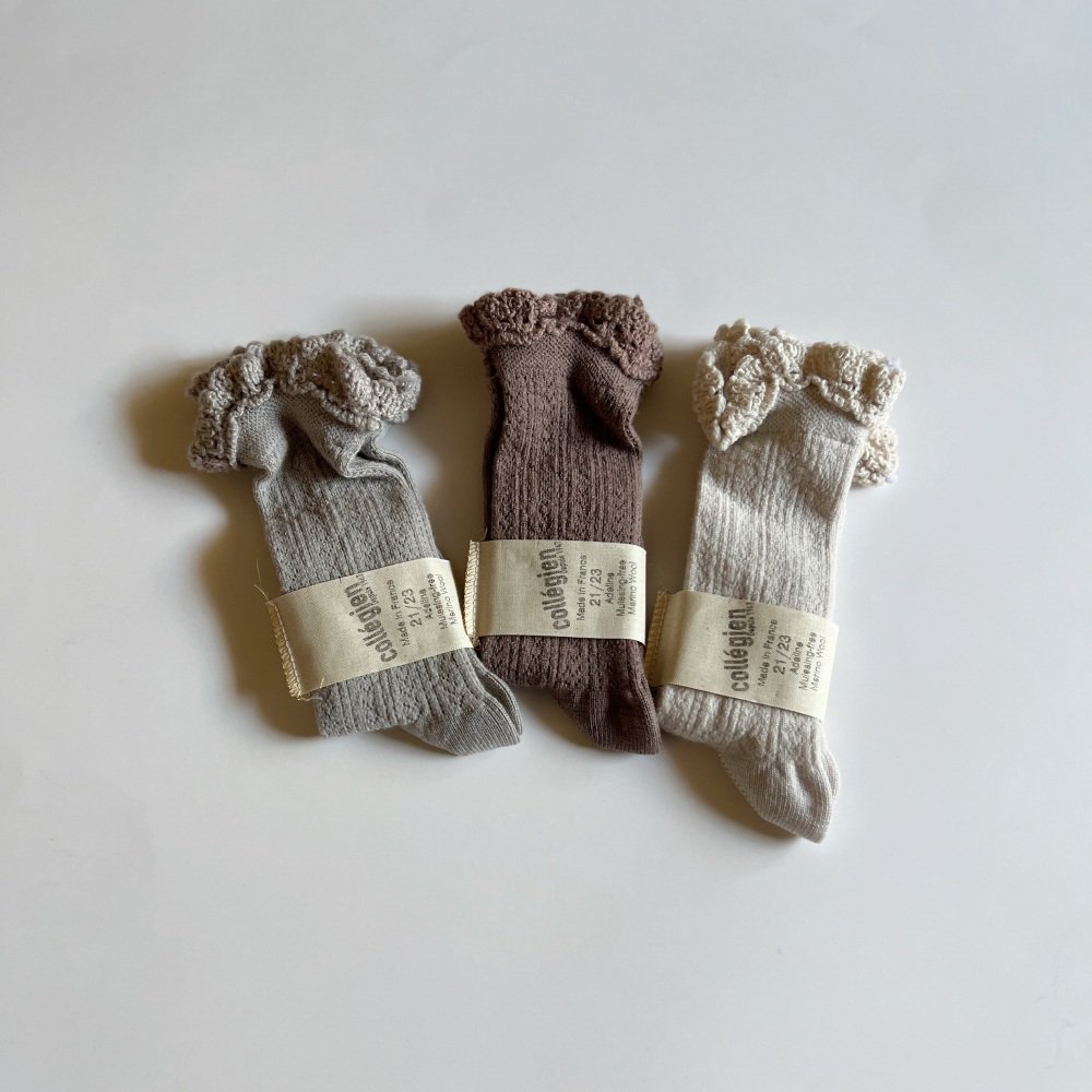 Adeline Pointelle Merino Wool Knee-high Socks with Merino Lace Trim / Doux Agneaux img6