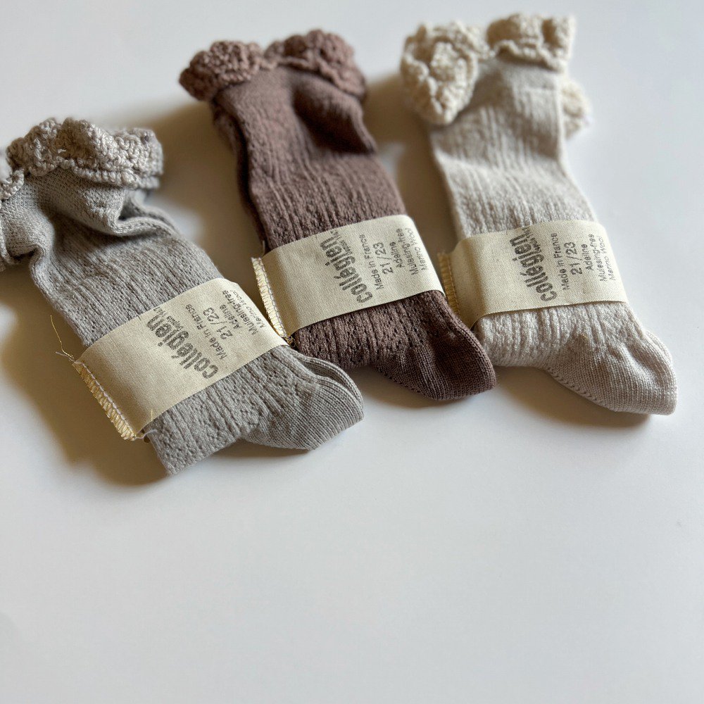 Adeline Pointelle Merino Wool Knee-high Socks with Merino Lace Trim / Doux Agneaux img7