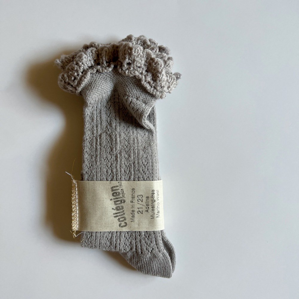 Adeline Pointelle Merino Wool Knee-high Socks with Merino Lace Trim / Jour de Pluie img1