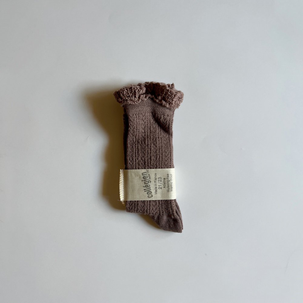 Adeline Pointelle Merino Wool Knee-high Socks with Merino Lace Trim / Praline de Lyon img
