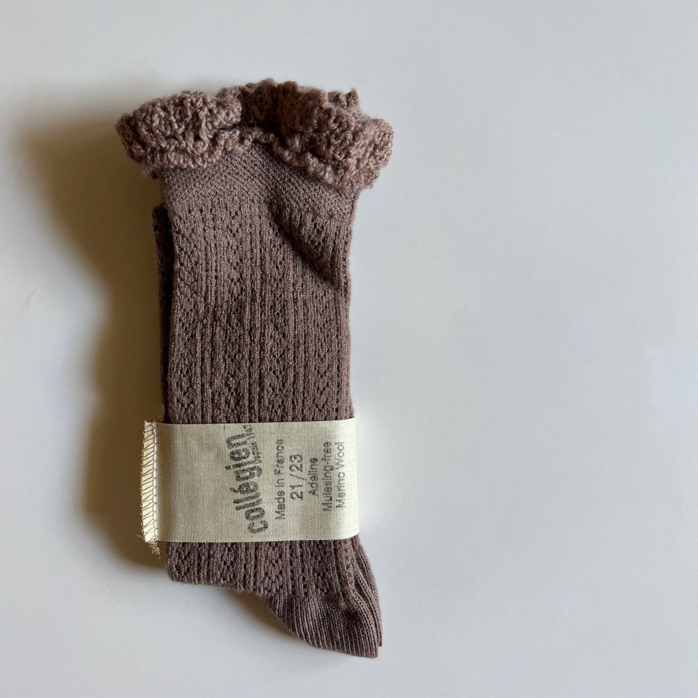 Adeline Pointelle Merino Wool Knee-high Socks with Merino Lace Trim / Praline de Lyon img1
