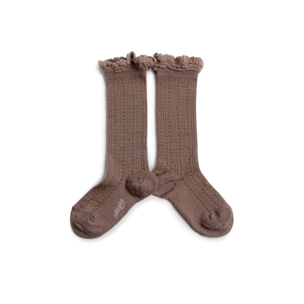 Adeline Pointelle Merino Wool Knee-high Socks with Merino Lace Trim / Praline de Lyon img2
