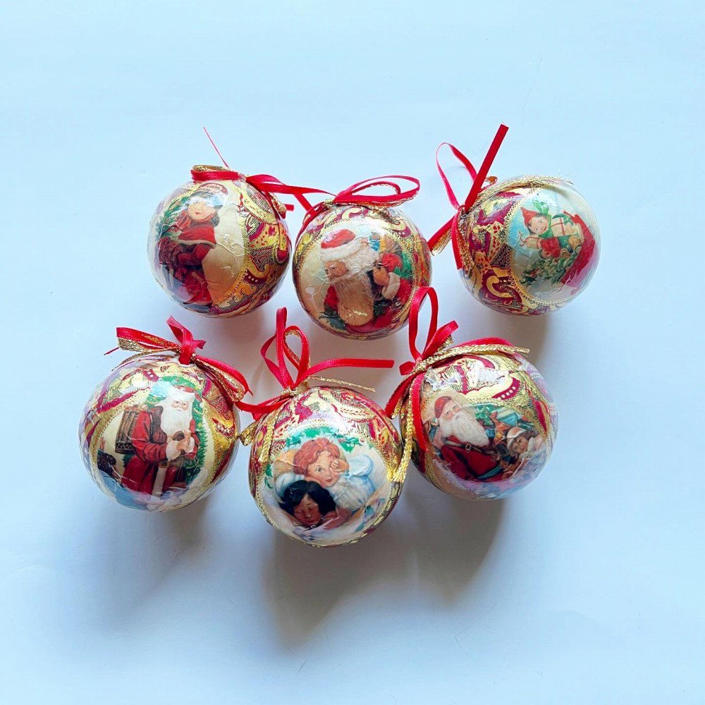 No.042 Vintage Christmas Ornament Balls Lots of 6 クリスマスオーナメントボール6個 img