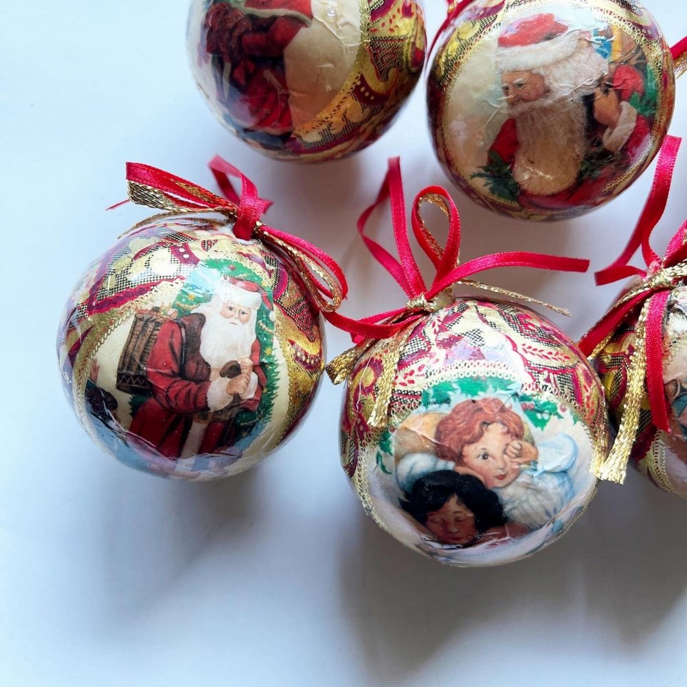 No.042 Vintage Christmas Ornament Balls Lots of 6 クリスマス