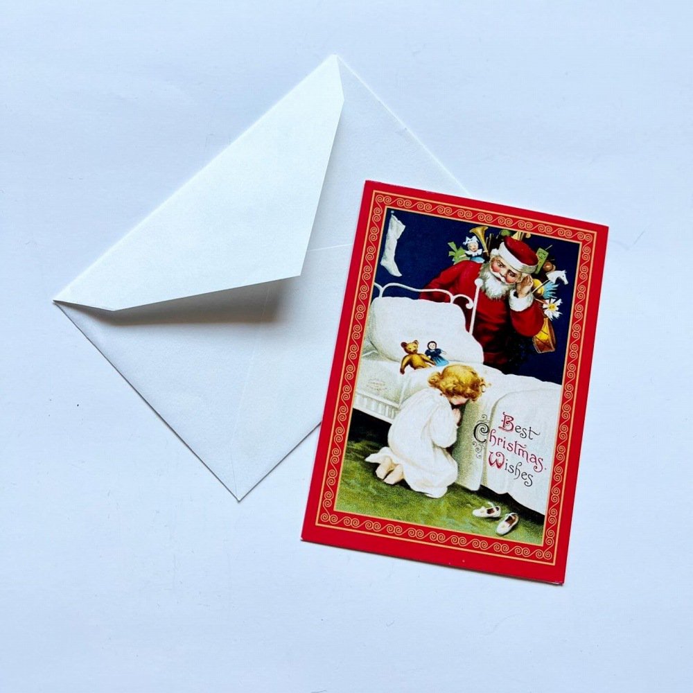 No.046 Vintage Victorian Santa and Little Girl Christmas Cards クリスマスカード 少女の願いごと img