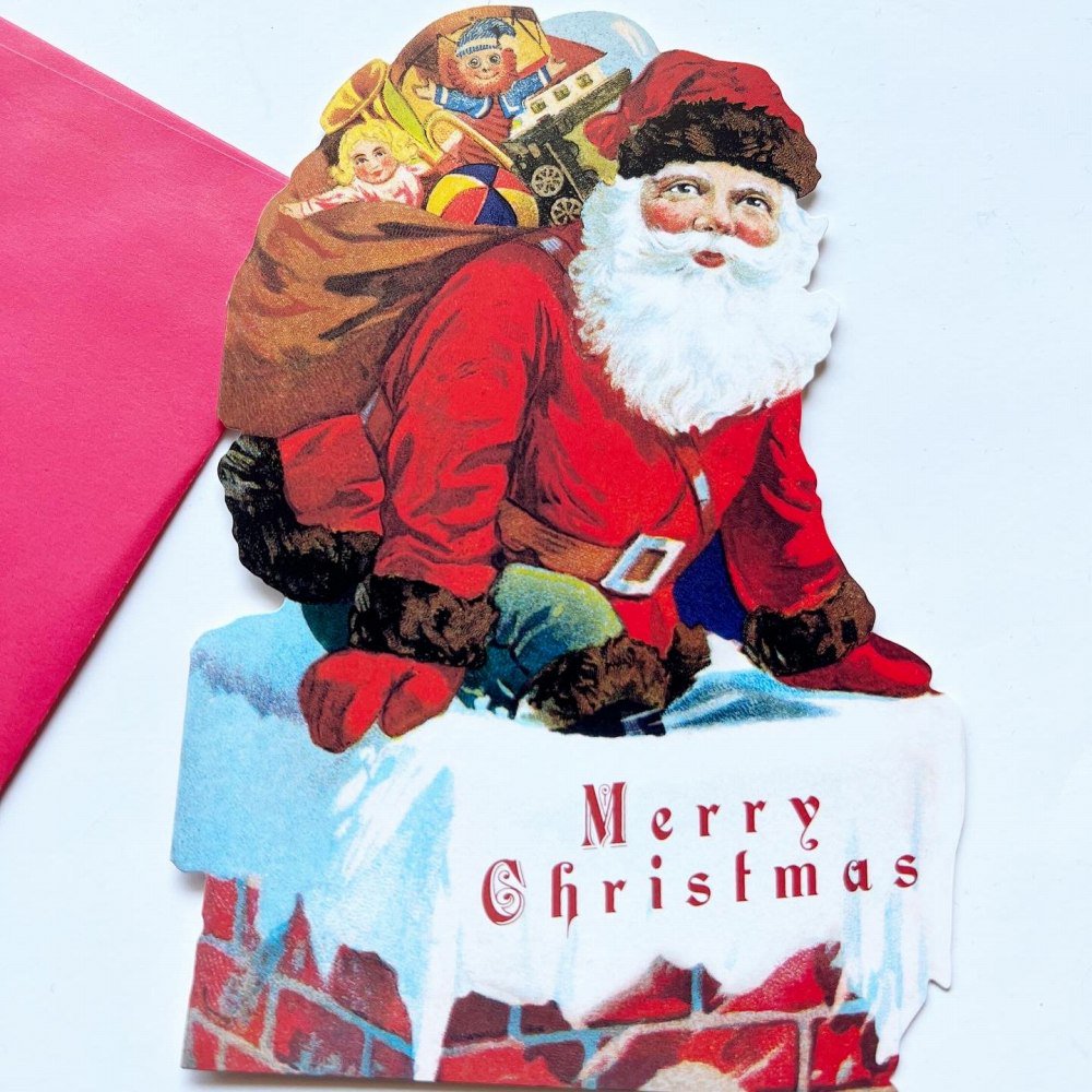 No.047 Vintage Down the Chimney Santa Die Cut Christmas Cards ꥹޥ ͤ륵 img3