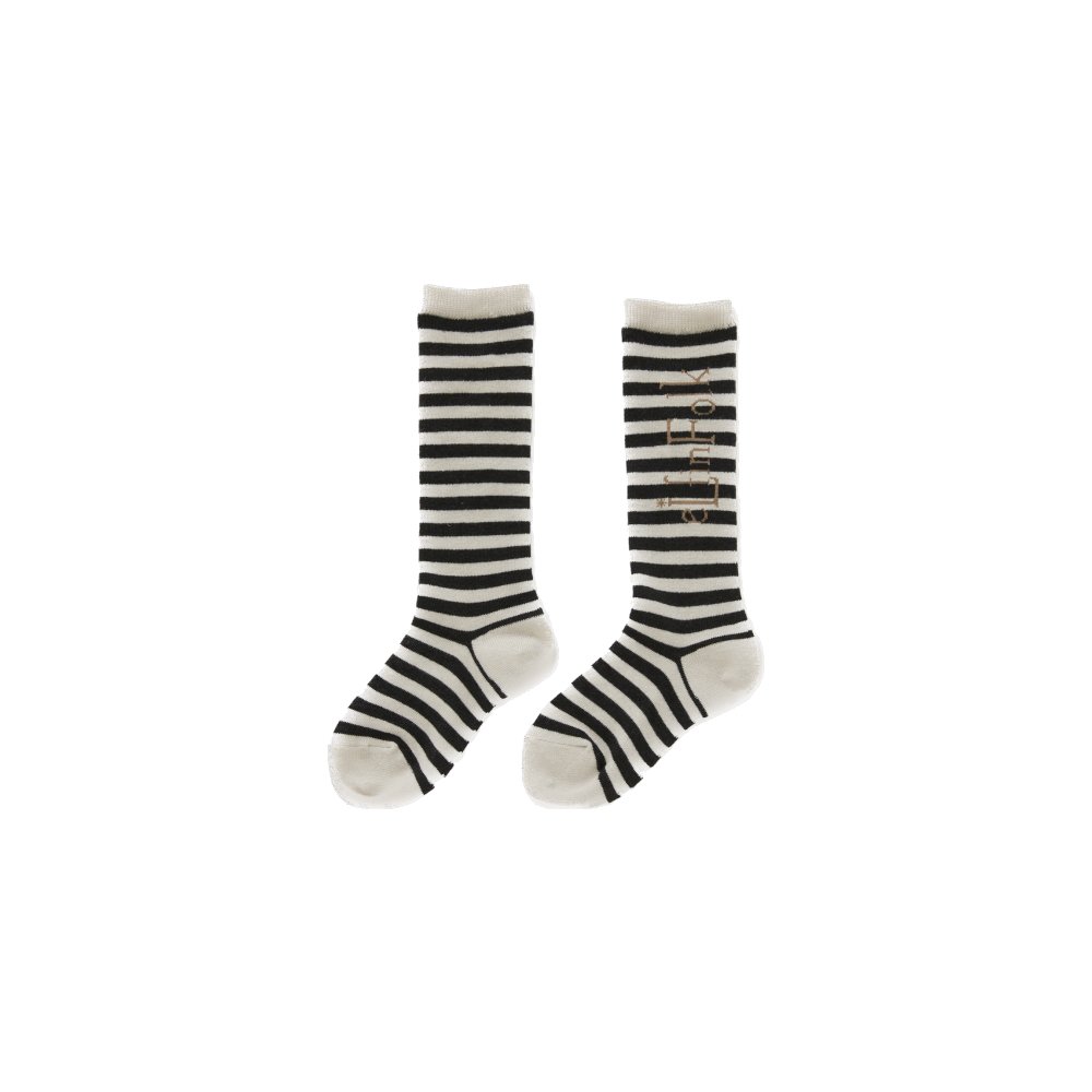 Stripe LOGO high socks ivory  black img