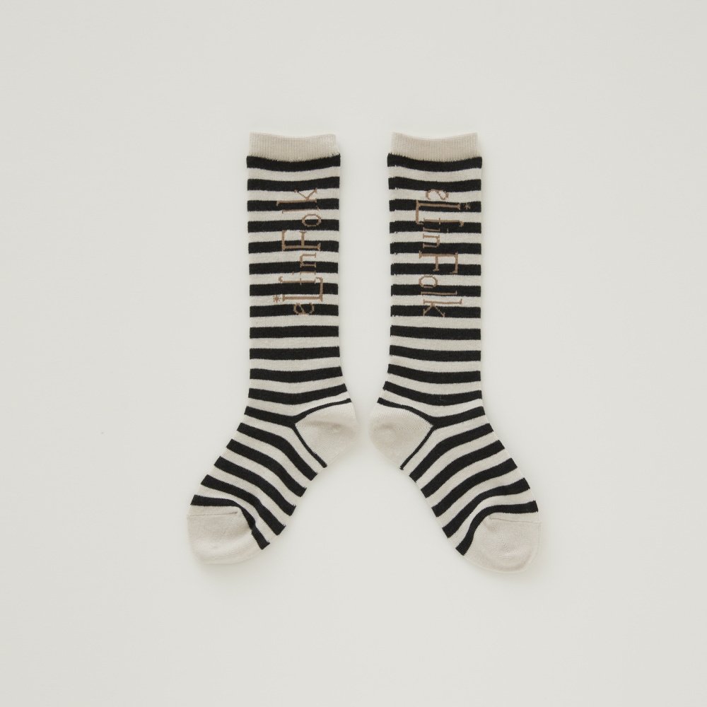 Stripe LOGO high socks ivory  black img4