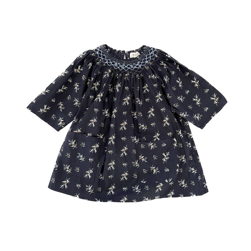 40%OFF!hand smocked gemma dress in navy berry branch img