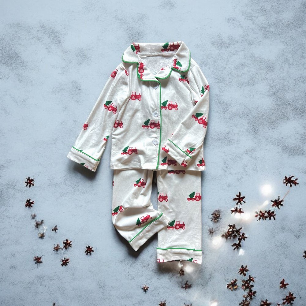 ꥹޥѥ Button Down Pajamas - Christmas Tractor Holiday img