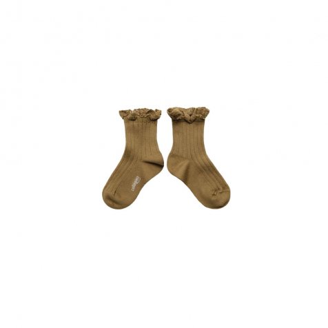 󥯥륽å Lili Lace Trim Ribbed Ankle Socks / Biscuit