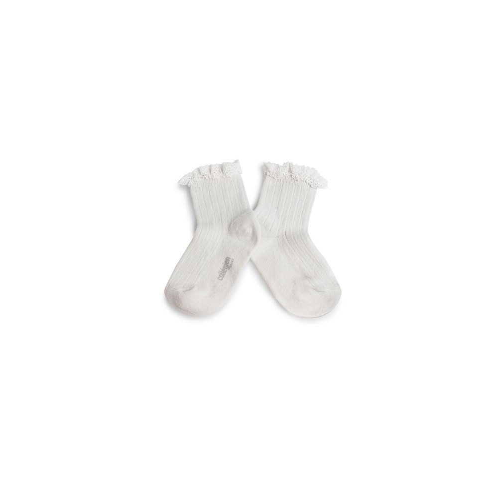 󥯥륽å Lili Lace Trim Ribbed Ankle Socks / Blanc Neige img