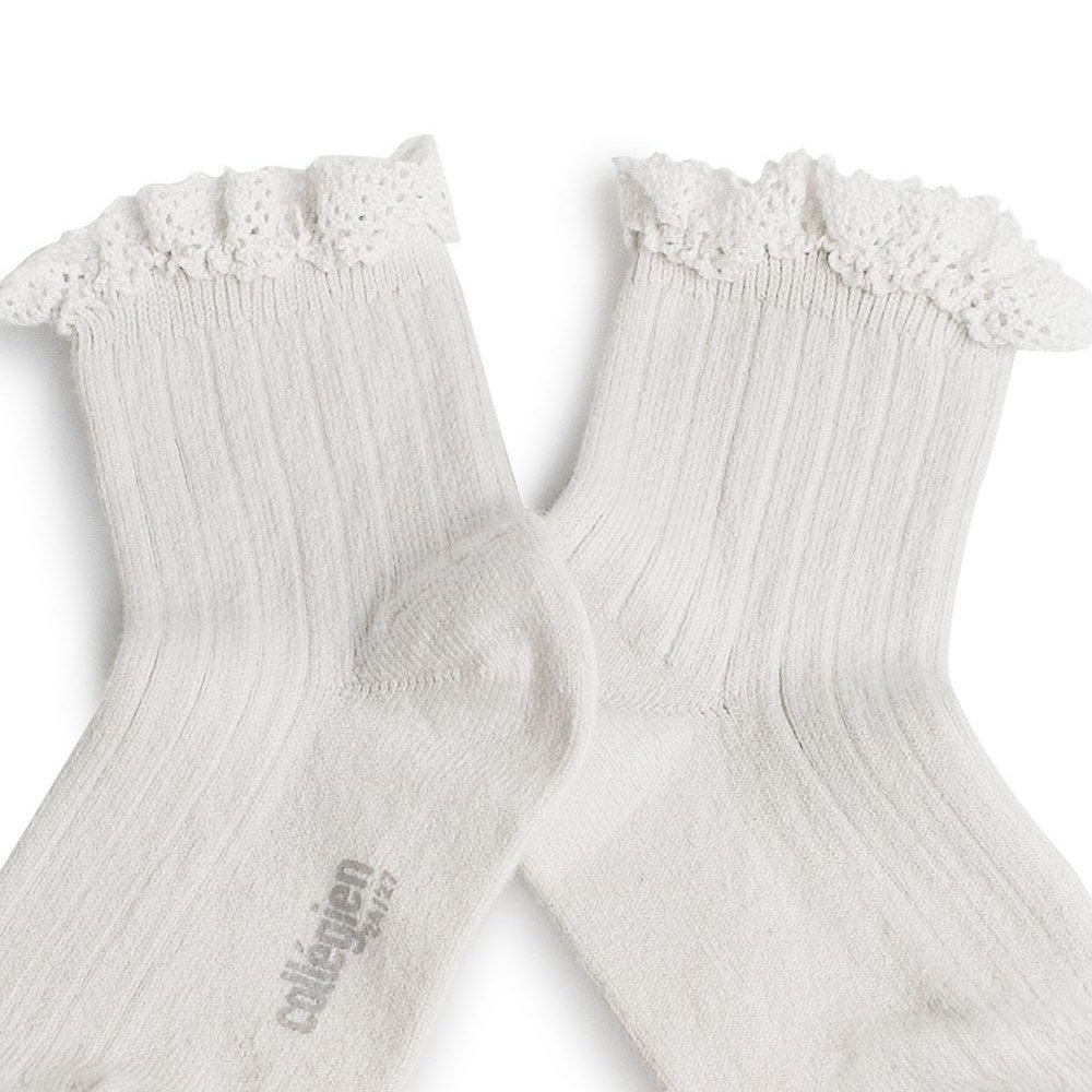 󥯥륽å Lili Lace Trim Ribbed Ankle Socks / Blanc Neige img1