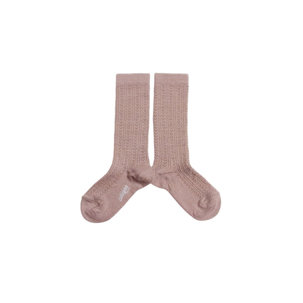 ϥå Adele Pointelle Merino Wool Knee-high Socks / Vieux Rose img