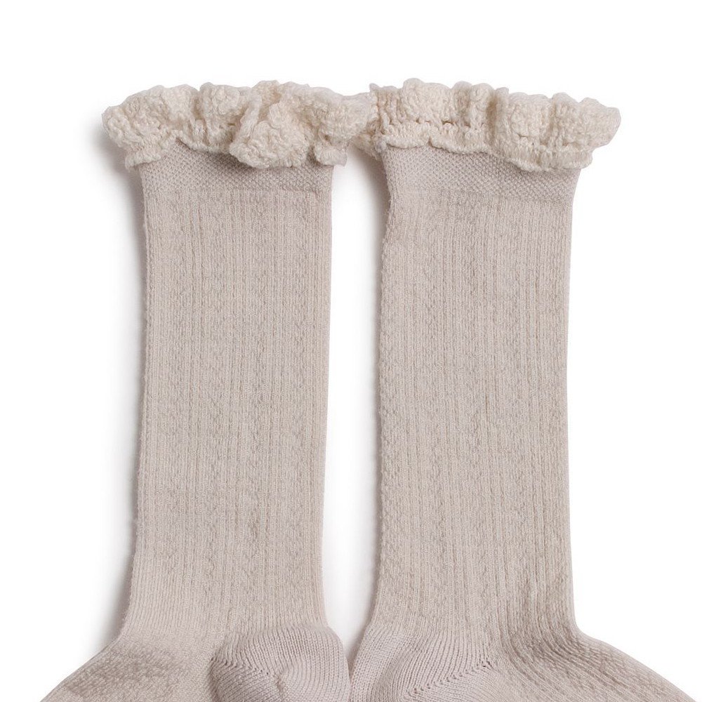 ϥå Adeline Pointelle Merino Wool Knee-high Socks with Merino Lace Trim / Doux Agneaux img1