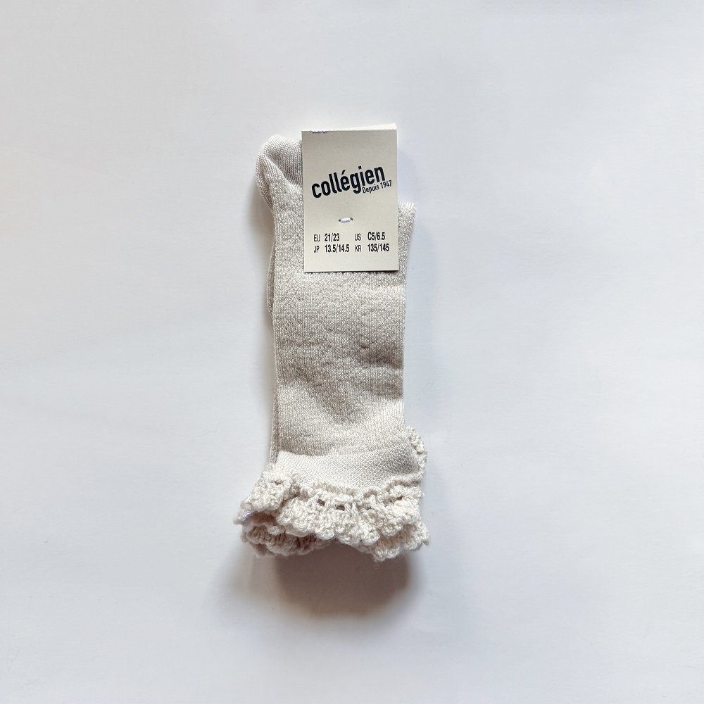 ϥå Adeline Pointelle Merino Wool Knee-high Socks with Merino Lace Trim / Doux Agneaux img3