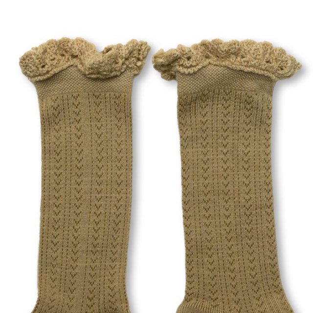 ϥå Adeline Pointelle Merino Wool Knee-high Socks with Merino Lace Trim / Petite Taupe img1