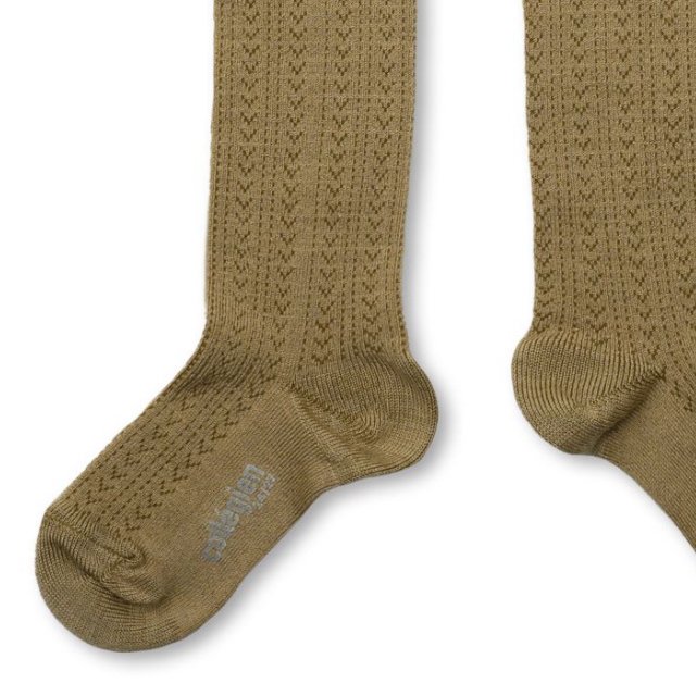 ϥå Adeline Pointelle Merino Wool Knee-high Socks with Merino Lace Trim / Petite Taupe img2