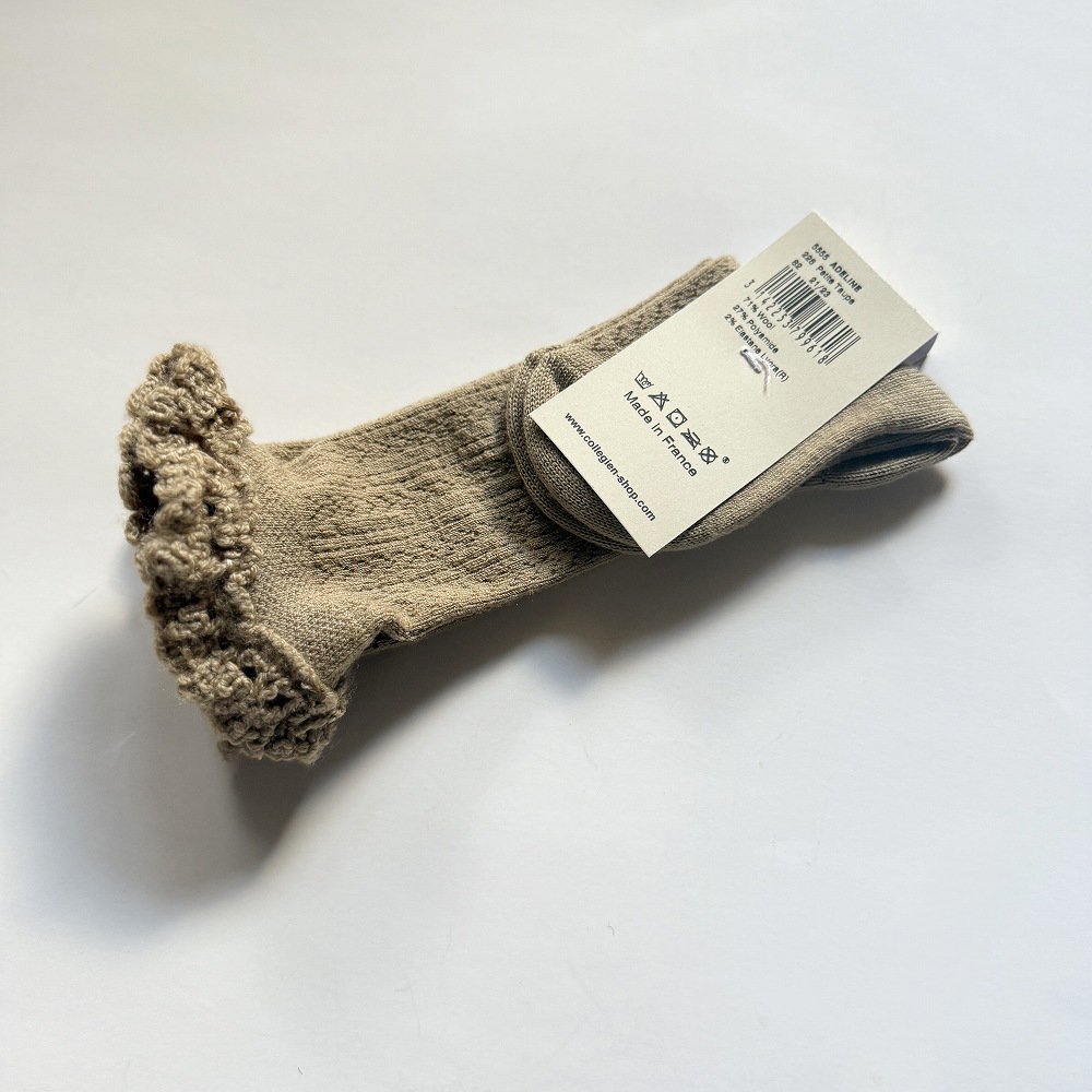 ϥå Adeline Pointelle Merino Wool Knee-high Socks with Merino Lace Trim / Petite Taupe img4