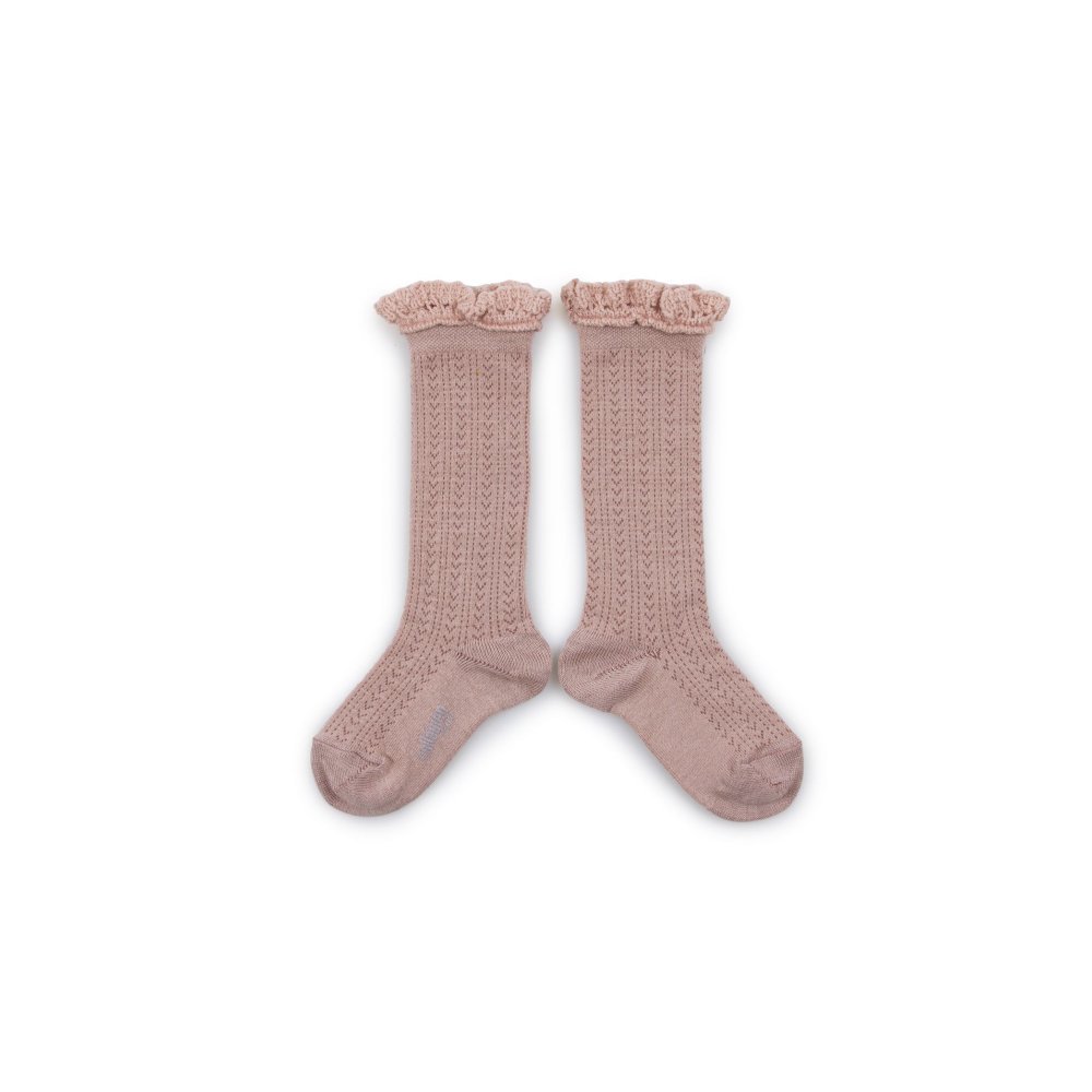 ϥå Adeline Pointelle Merino Wool Knee-high Socks with Merino Lace Trim / Vieux Rose img