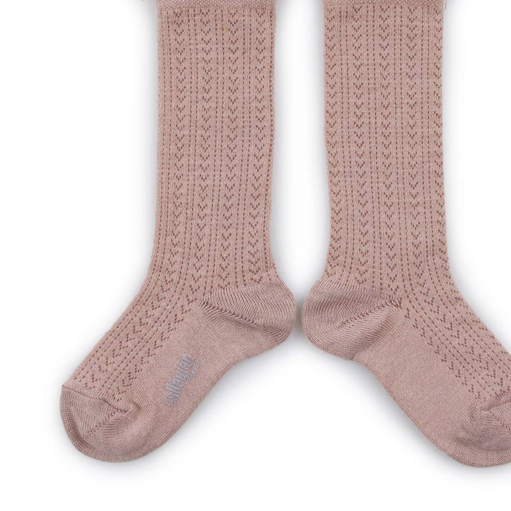 ϥå Adeline Pointelle Merino Wool Knee-high Socks with Merino Lace Trim / Vieux Rose img2