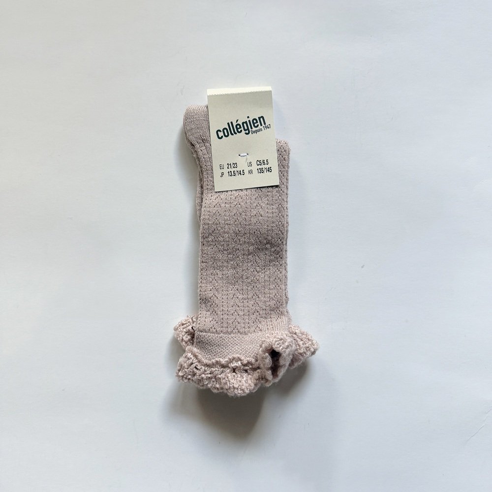 ϥå Adeline Pointelle Merino Wool Knee-high Socks with Merino Lace Trim / Vieux Rose img3