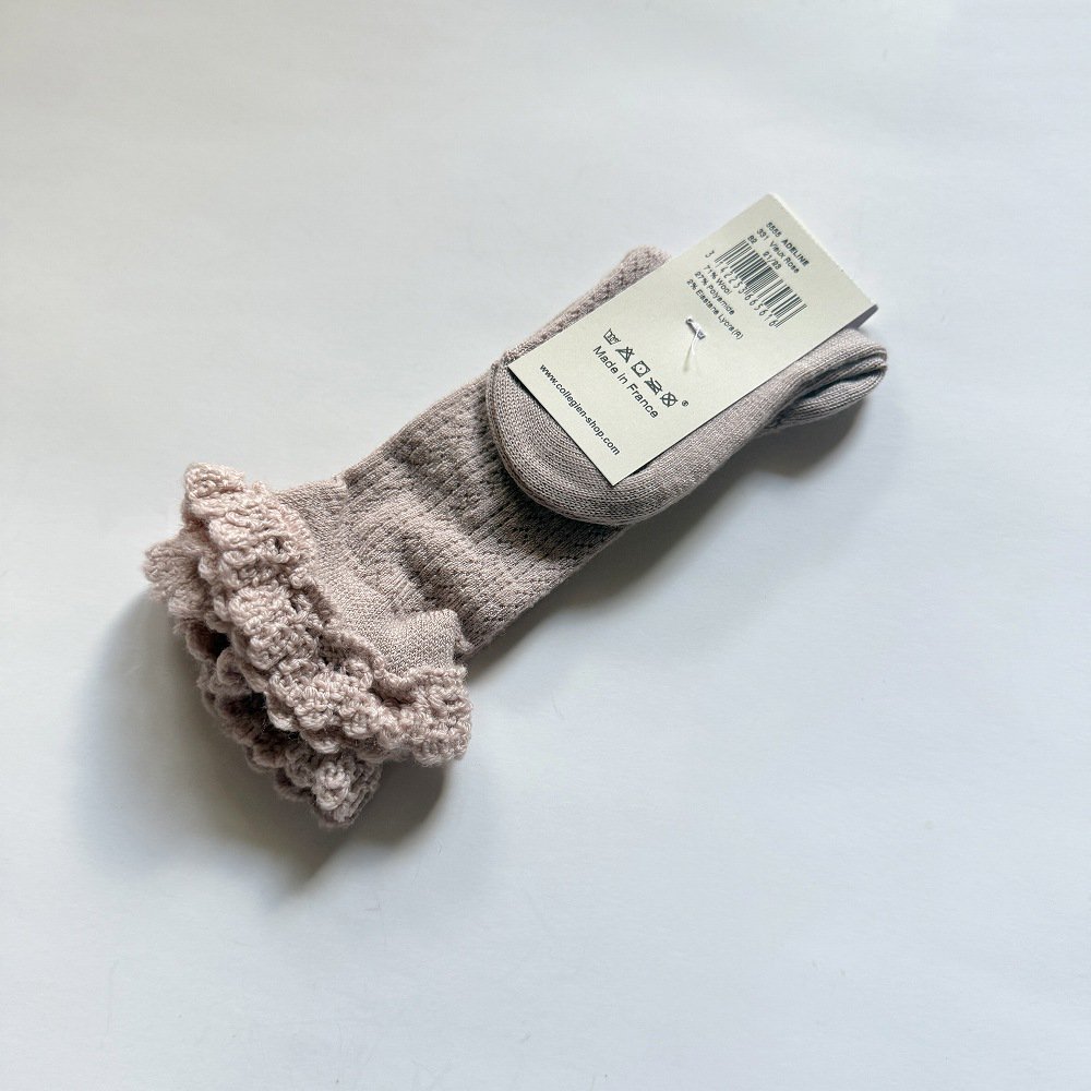 ϥå Adeline Pointelle Merino Wool Knee-high Socks with Merino Lace Trim / Vieux Rose img4