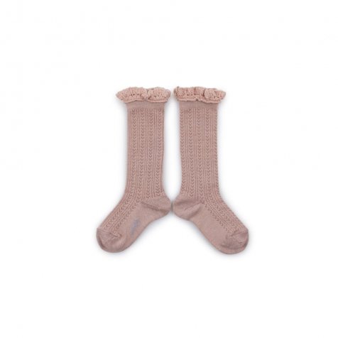 ϥå Adeline Pointelle Merino Wool Knee-high Socks with Merino Lace Trim / Vieux Rose