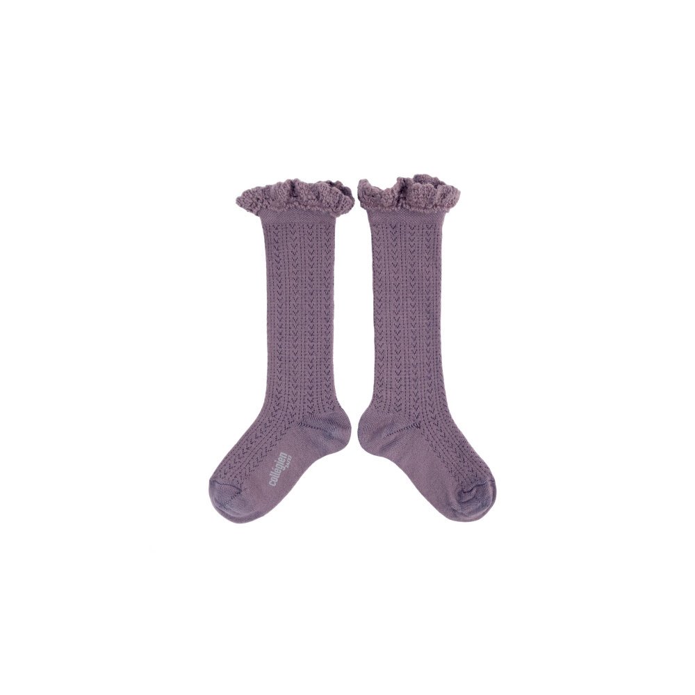 ϥå Adeline Pointelle Merino Wool Knee-high Socks with Merino Lace Trim / Glycine du Japon img