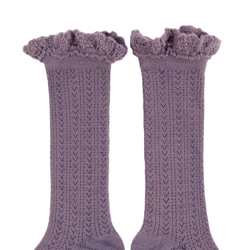 ϥå Adeline Pointelle Merino Wool Knee-high Socks with Merino Lace Trim / Glycine du Japon img1