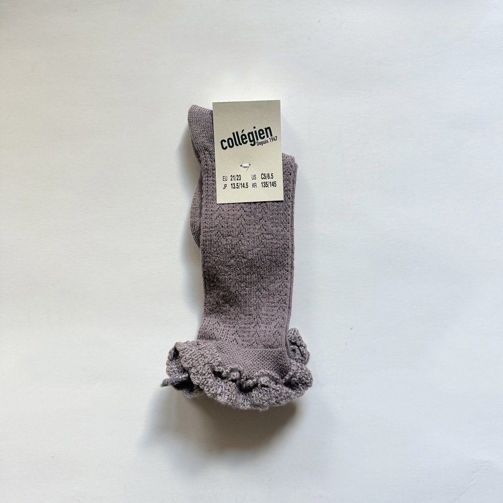 ϥå Adeline Pointelle Merino Wool Knee-high Socks with Merino Lace Trim / Glycine du Japon img3