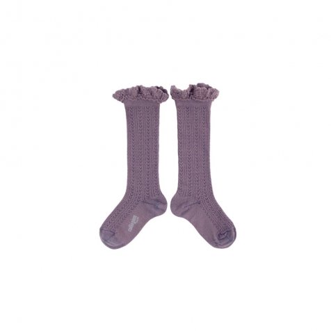 ϥå Adeline Pointelle Merino Wool Knee-high Socks with Merino Lace Trim / Glycine du Japon