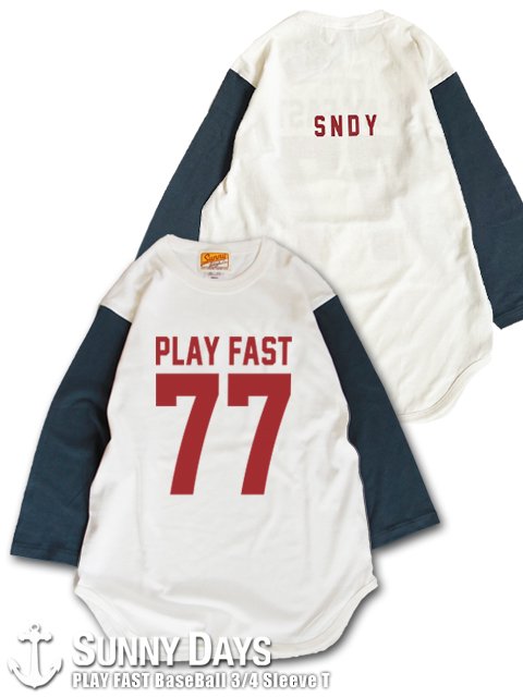PLAY FAST 77 Classic BaseBall 3/4 Sleeve T-Shirt (Unisex)　ナチュラル×デニム