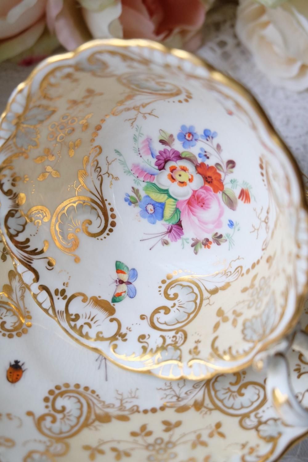 英国製アンティーク1830年　コールポート　アデレートシェイプ　取手付きプレート お買い得）金継ぎ用 1830年代 コールポート アデレードシェイプ 手描き