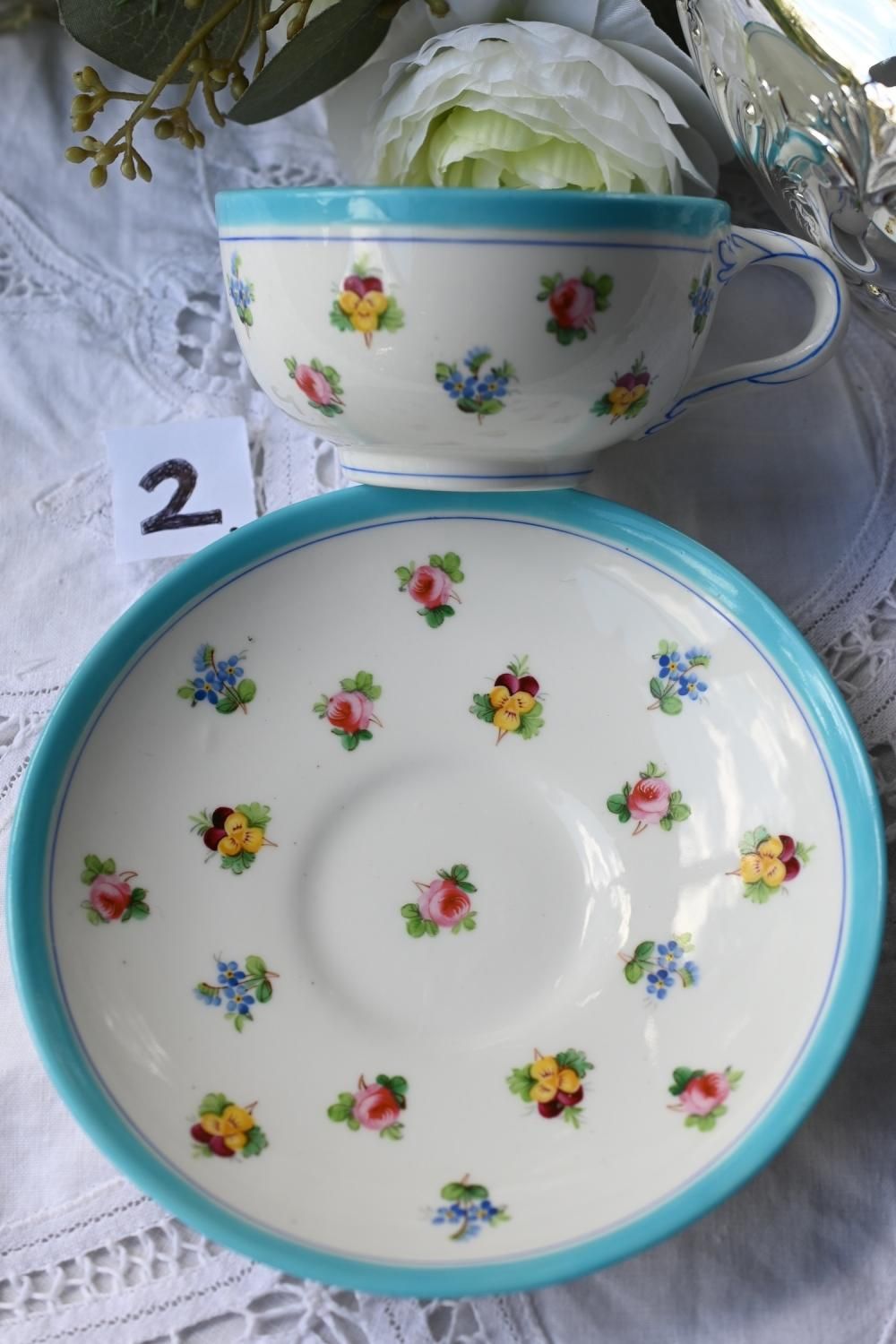 アンティークミントン　ターコイズブルー　フラワーブーケ アンティークミントン ターコイズブルー フラワーブーケ