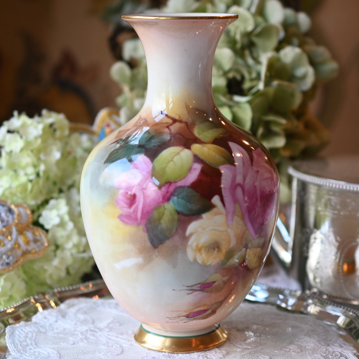 卓越 Royal Worcester ロイヤルウースター ローズ アンティーク花瓶