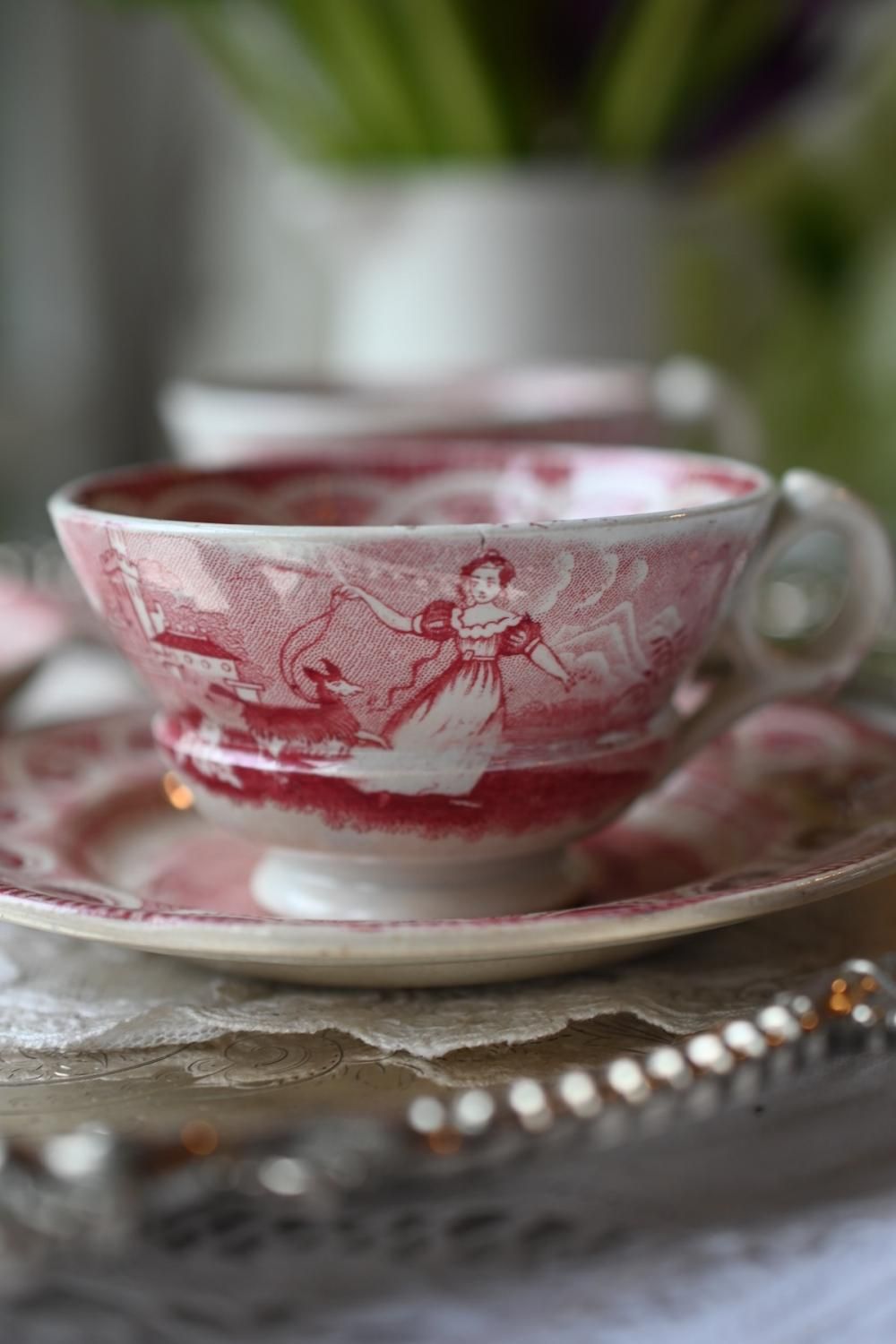 1800年初期 子供用ティーセットカップ＆ソーサー2客とプレートの