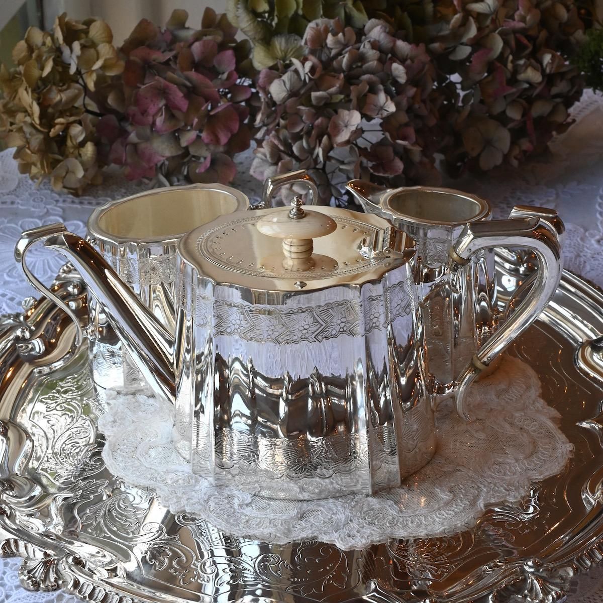 英国アンティーク YEOMAN 純銀P ティーセット